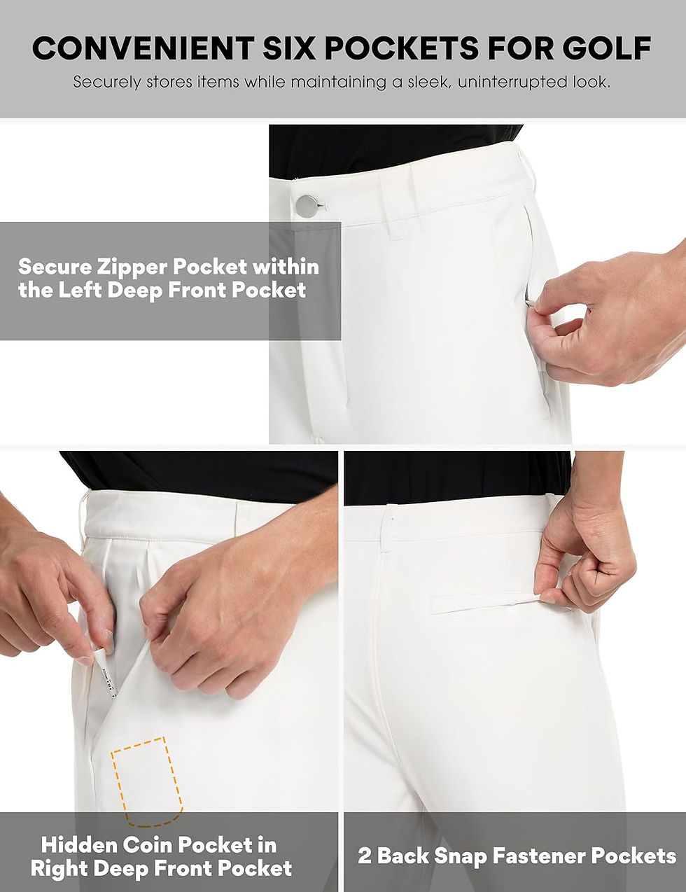 Thumbnail: FitsT4 Sports Men's Stretch Golf Pants Slim Fit with 6 Pockets - 30"/32" Casual