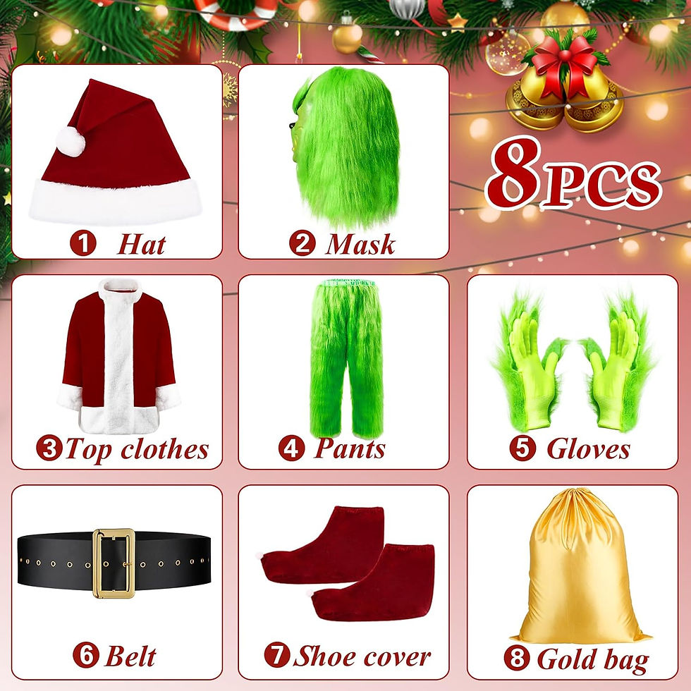 Thumbnail: Halloween Costumes Adult, Green Costume 8PCS Christmas Santa Claus Costume for 