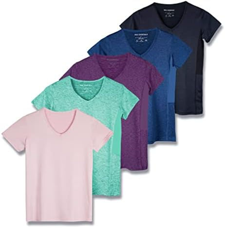 Thumbnail: Real Essentials 5 Pack: Women's Short Sleeve V-Neck Activewear T-Shirt Dry-Fit 