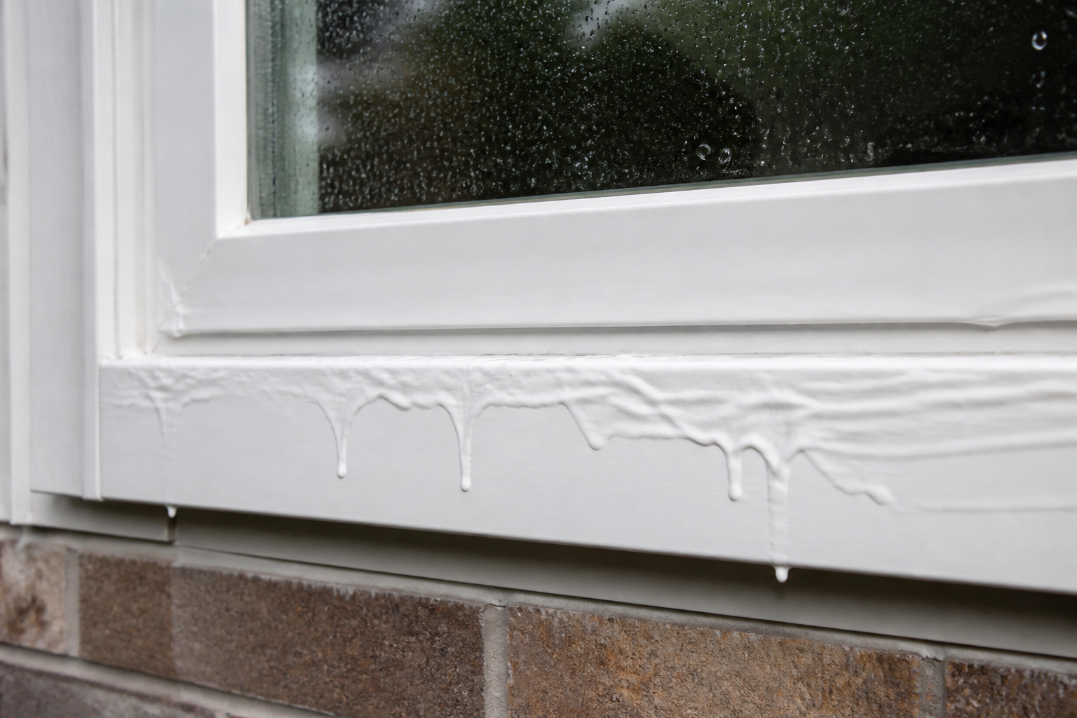 Why has paint wrinkled or run on a window frame after rain?