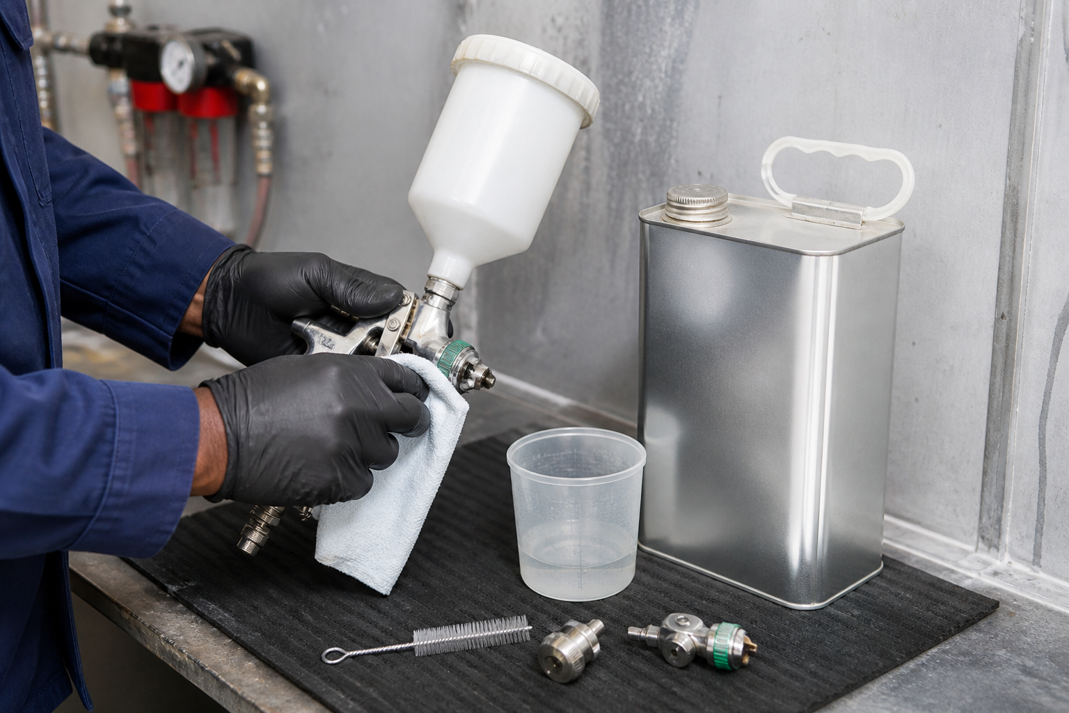 What should I use to clean paint guns and equipment?