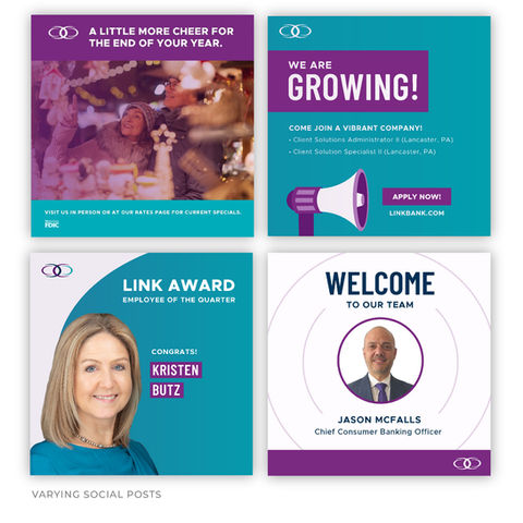 Social media post designs for the bank's social media pages.