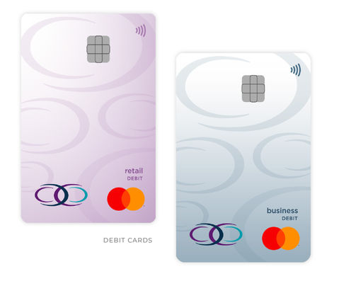 The front card designs for a retail debit card design and a business debit card design.