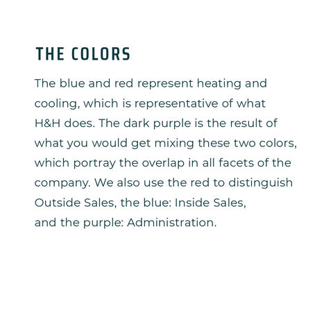 The strategy behind the new HVAC company brand colors, explaining the meaning behind the blue and red, and how mixing the two creates the brand's dark purple.