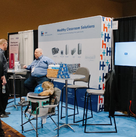 A designed billboard used at an HVAC event to show what products this company provides.