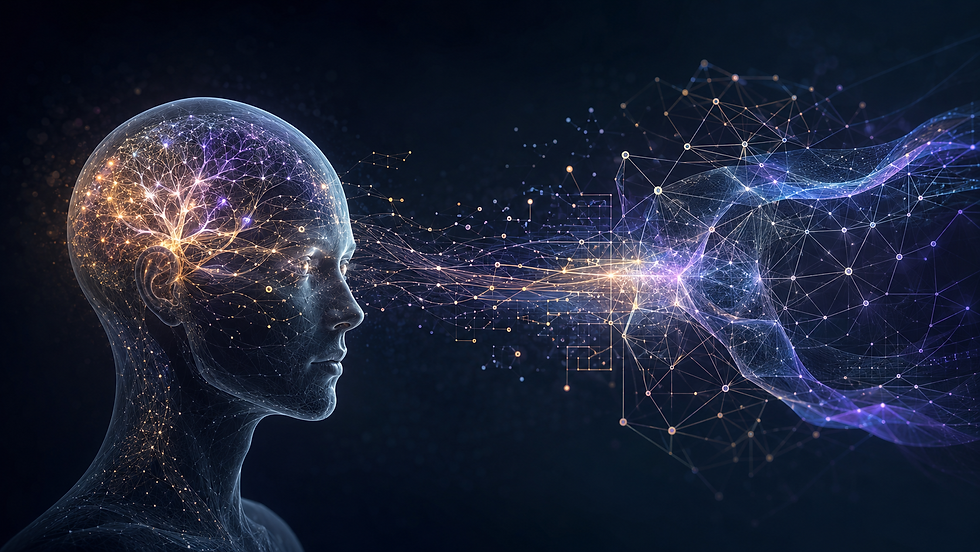 Ilustração sobre inteligência artificial, autonomia cognitiva e delegação do pensamento