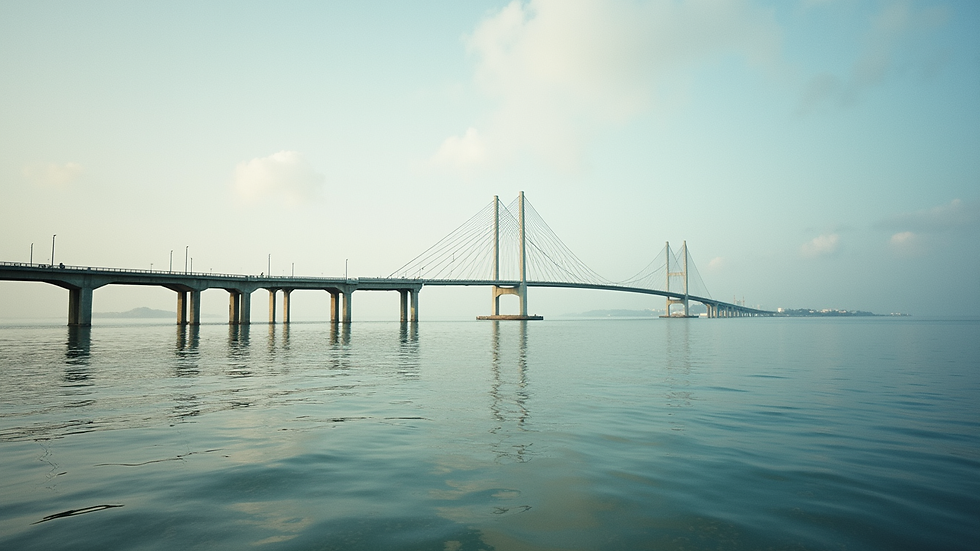 Eye-level view of the Coronado Bridge stretching over the water