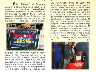 "Oplan Tokhang" of Barangay is still on the go