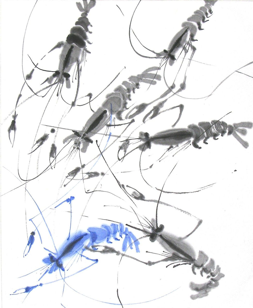 Schwarze und blaue Flüssigtusche auf Japanpapier KP