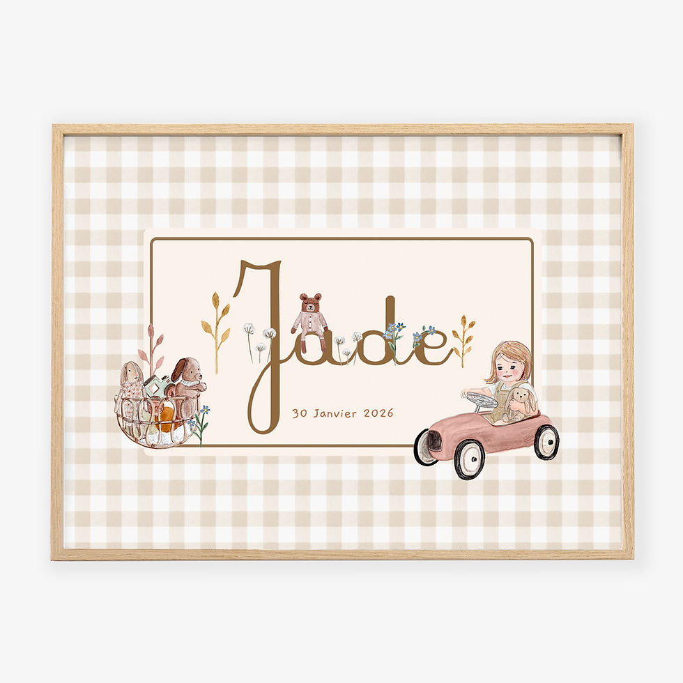 affiche enfant motif vichy beige