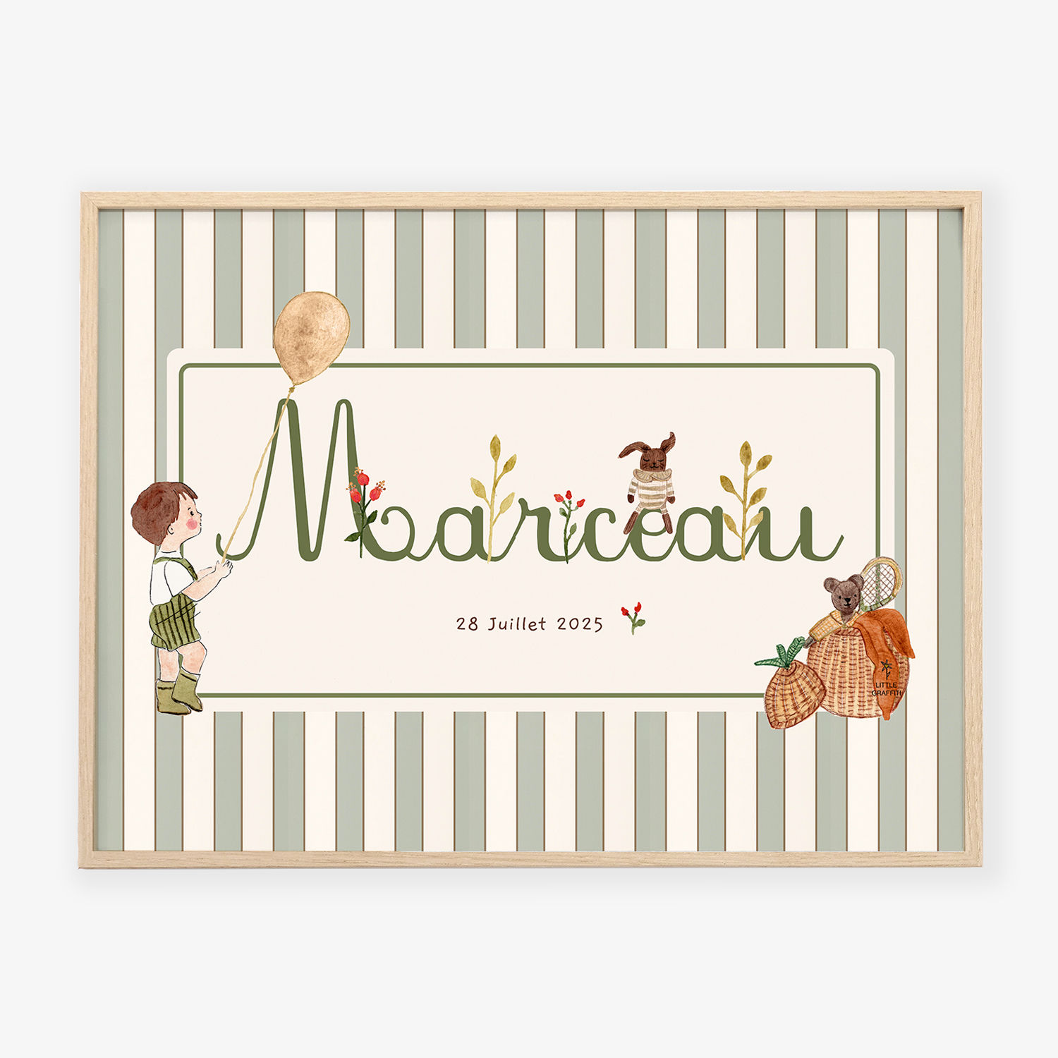 tableau personnalisé prénom enfant , rayures