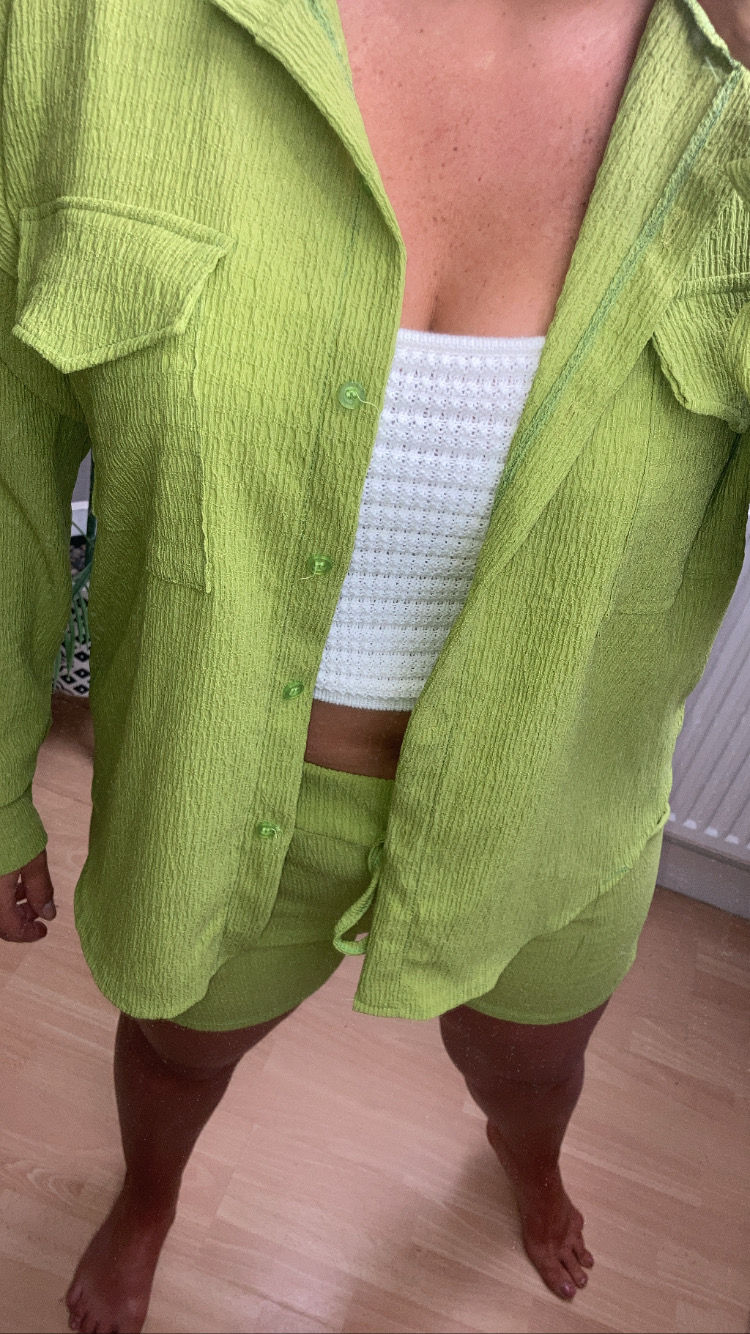 Thumbnail: Olive green cheesecloth short set