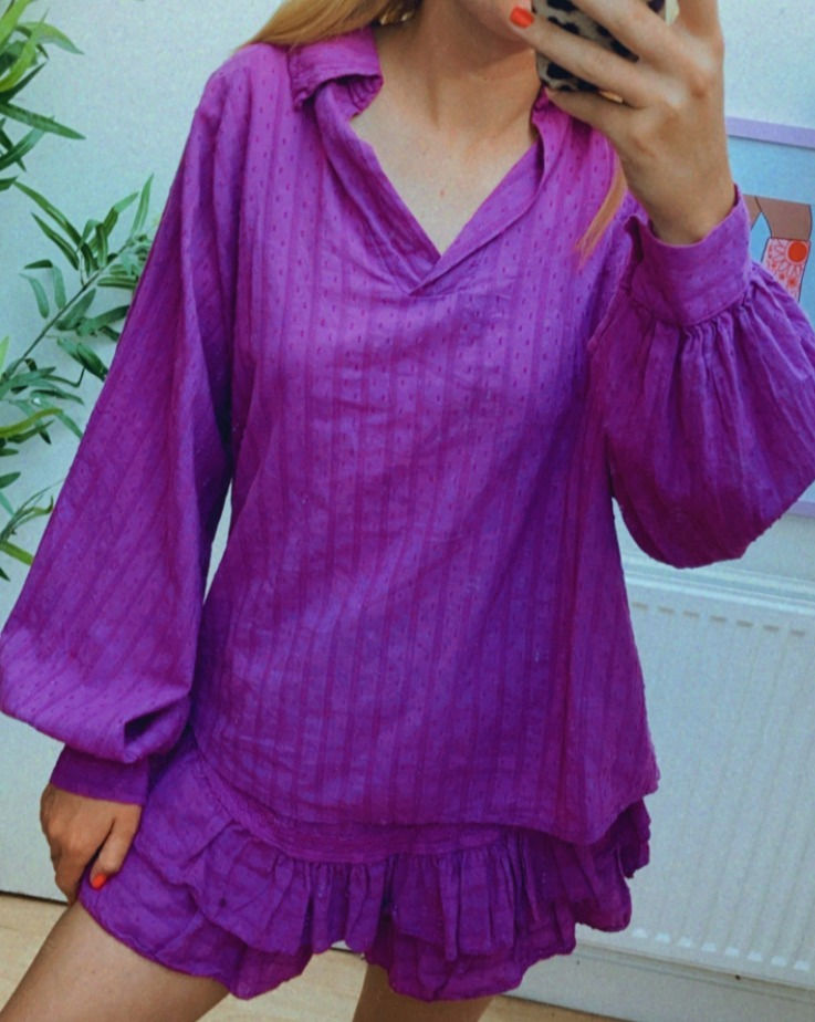 Thumbnail: Purple Long Sleeve Frill Short Set