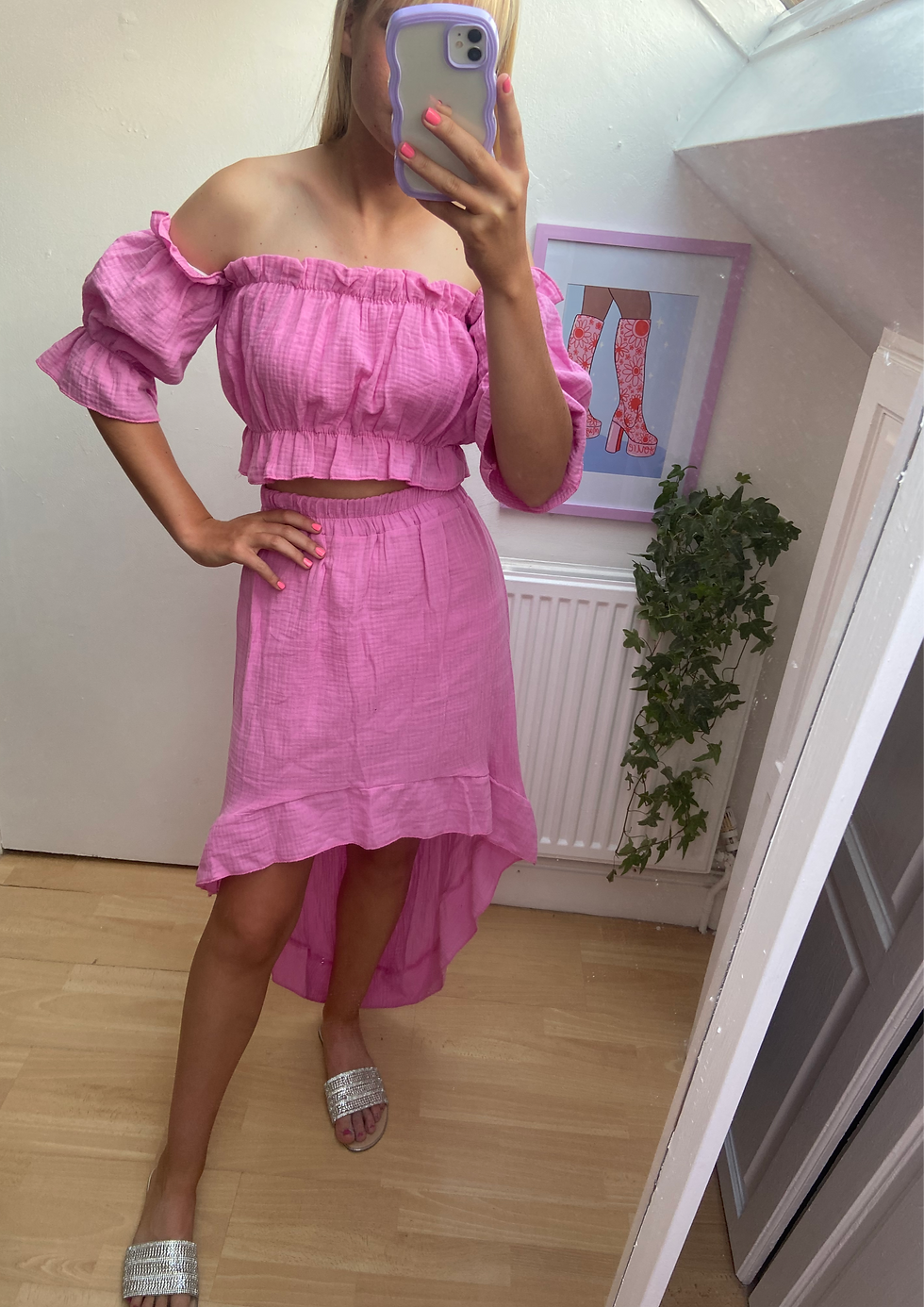 Thumbnail: Pink Frill Detail Skirt and Top Co-Ord