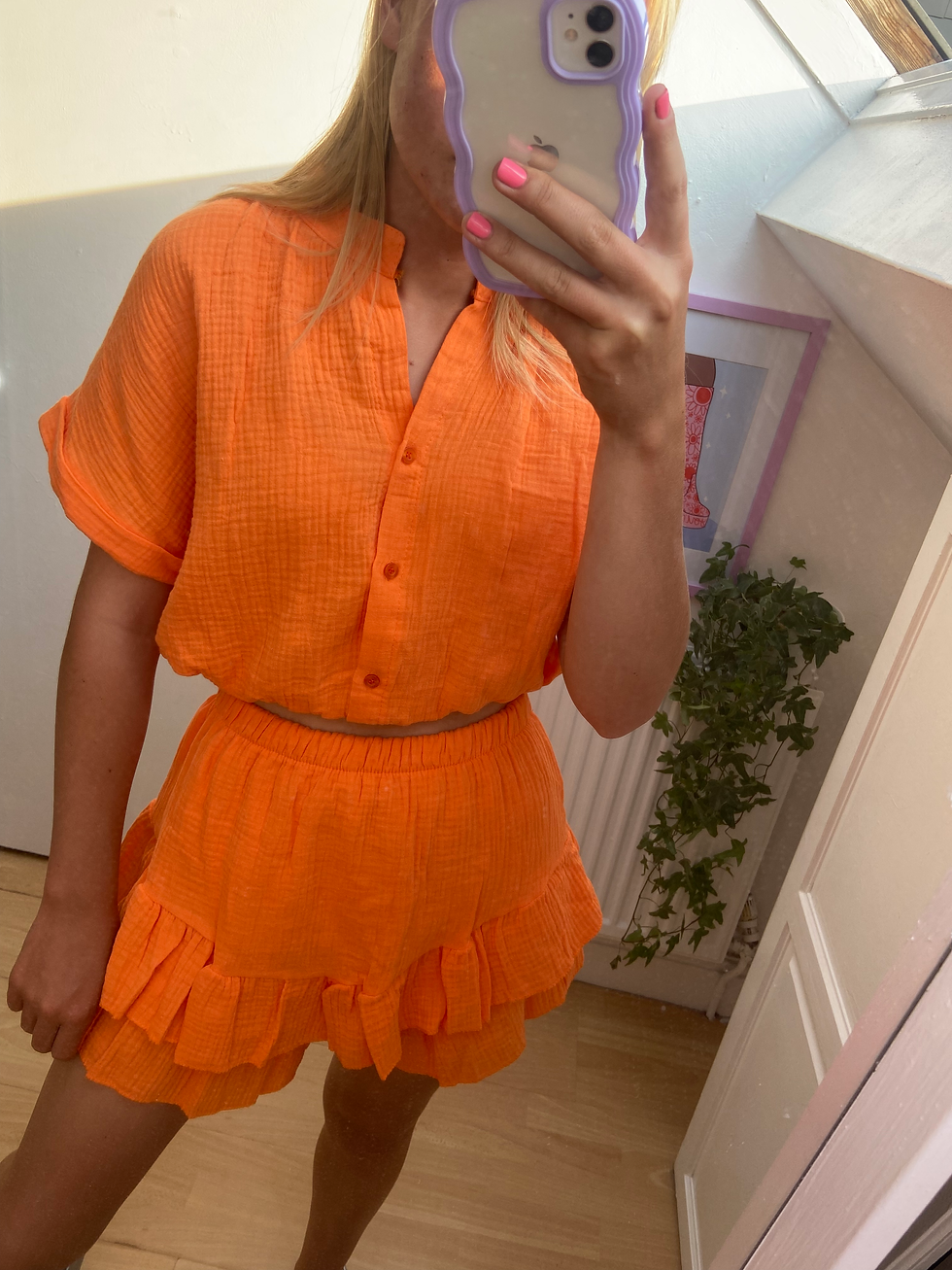 Thumbnail: Orange Cheesecloth Frill Short Set