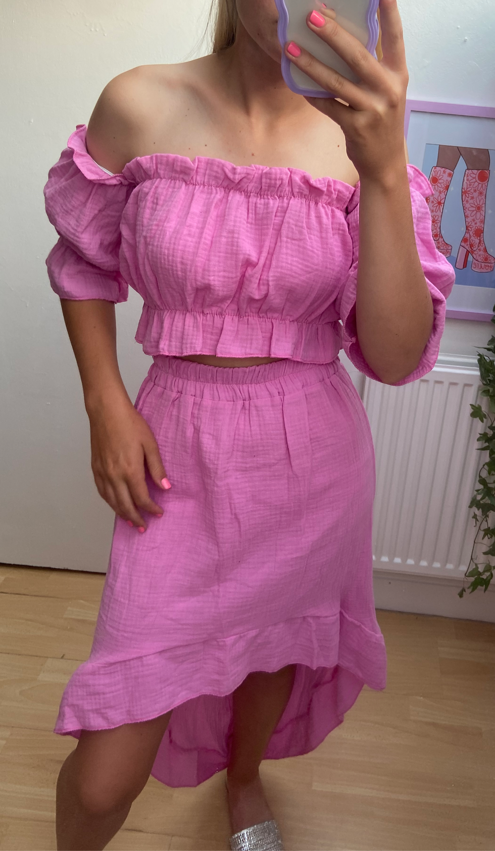Thumbnail: Pink Frill Detail Skirt and Top Co-Ord