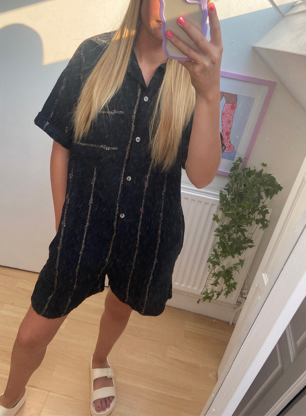 Thumbnail: Black Cheesecloth Oversized Detailed Playsuit