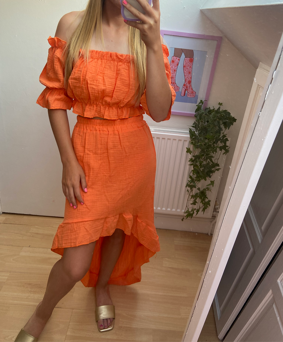 Thumbnail: Orange Frill Detail Skirt and Top Co-Ord