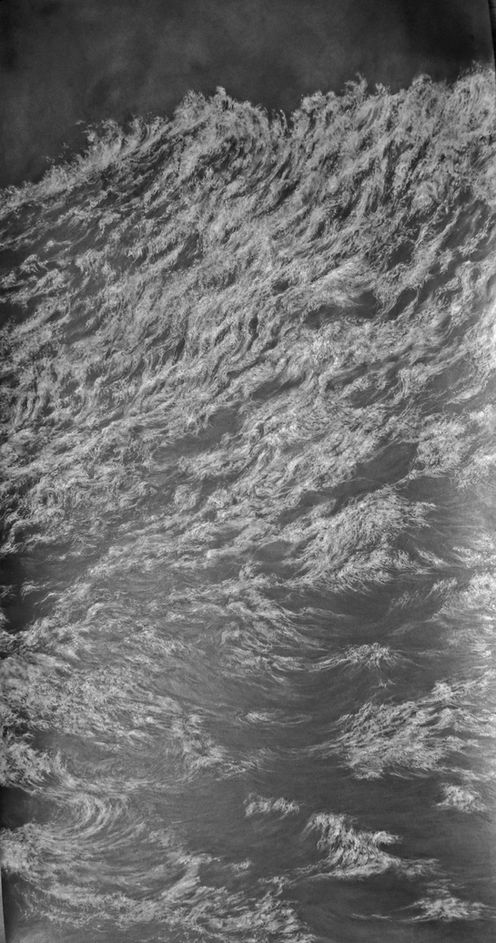 black and white monotone ocean wave pencil drawing, realistic, representational, contemporary abstract