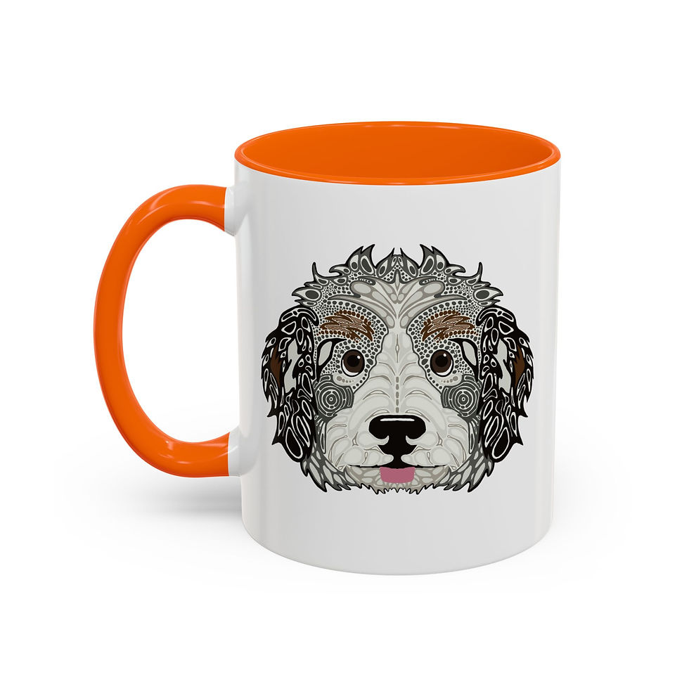 Thumbnail: Modern Folk Art Puppy Coffee Mug (Bernedoodle)