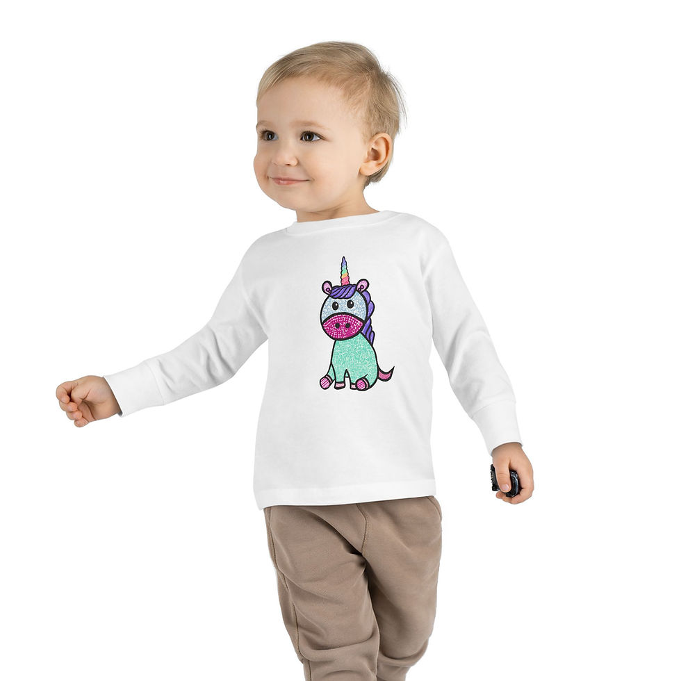 Thumbnail: Toddler Long Sleeve Tee — Artsy Unicorn Illustration