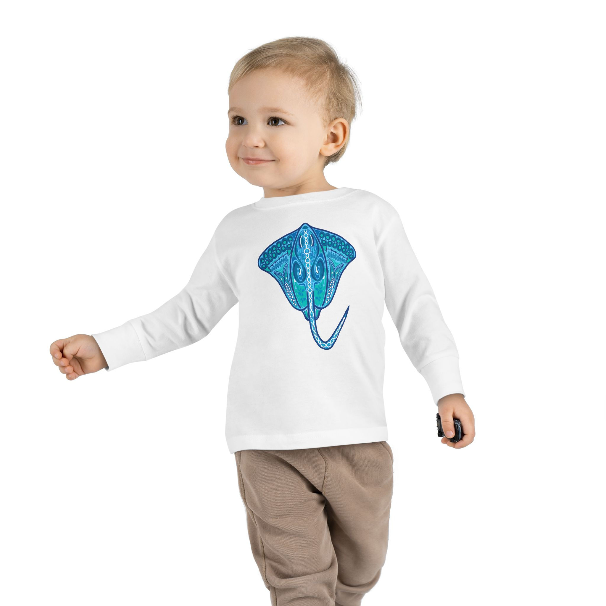 Toddler Long Sleeve Tee — Blue Decorative Stingray Illustration