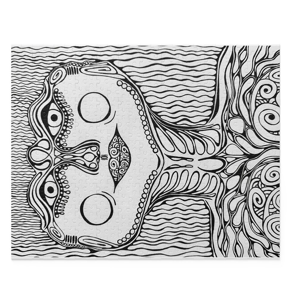 Thumbnail: Mystical Line Art Puzzle — Black & White Surreal Face (252/500 pc)