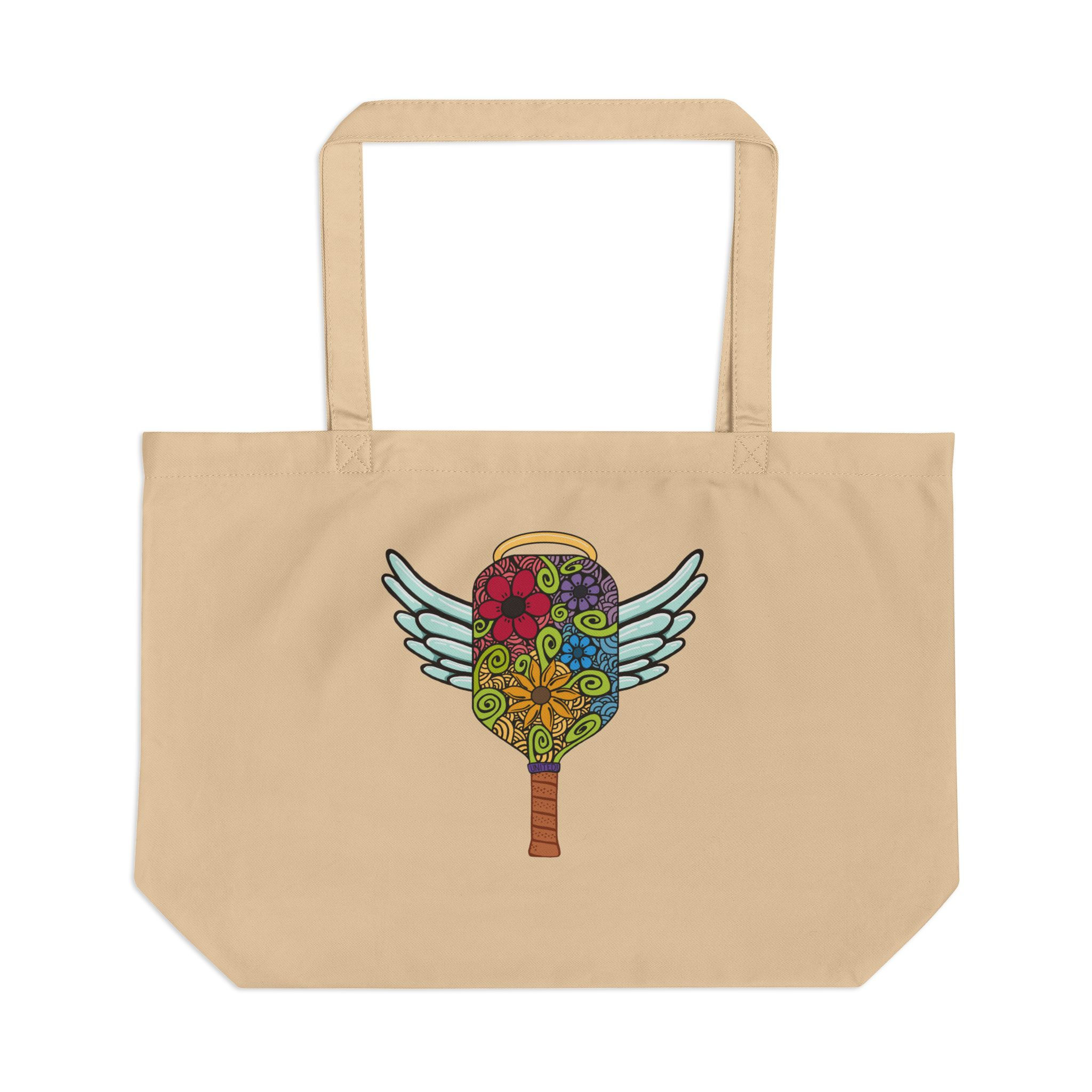 Flying Pickleball Paddle Tote Bag — Large Eco Canvas Pickleball or Market Tote