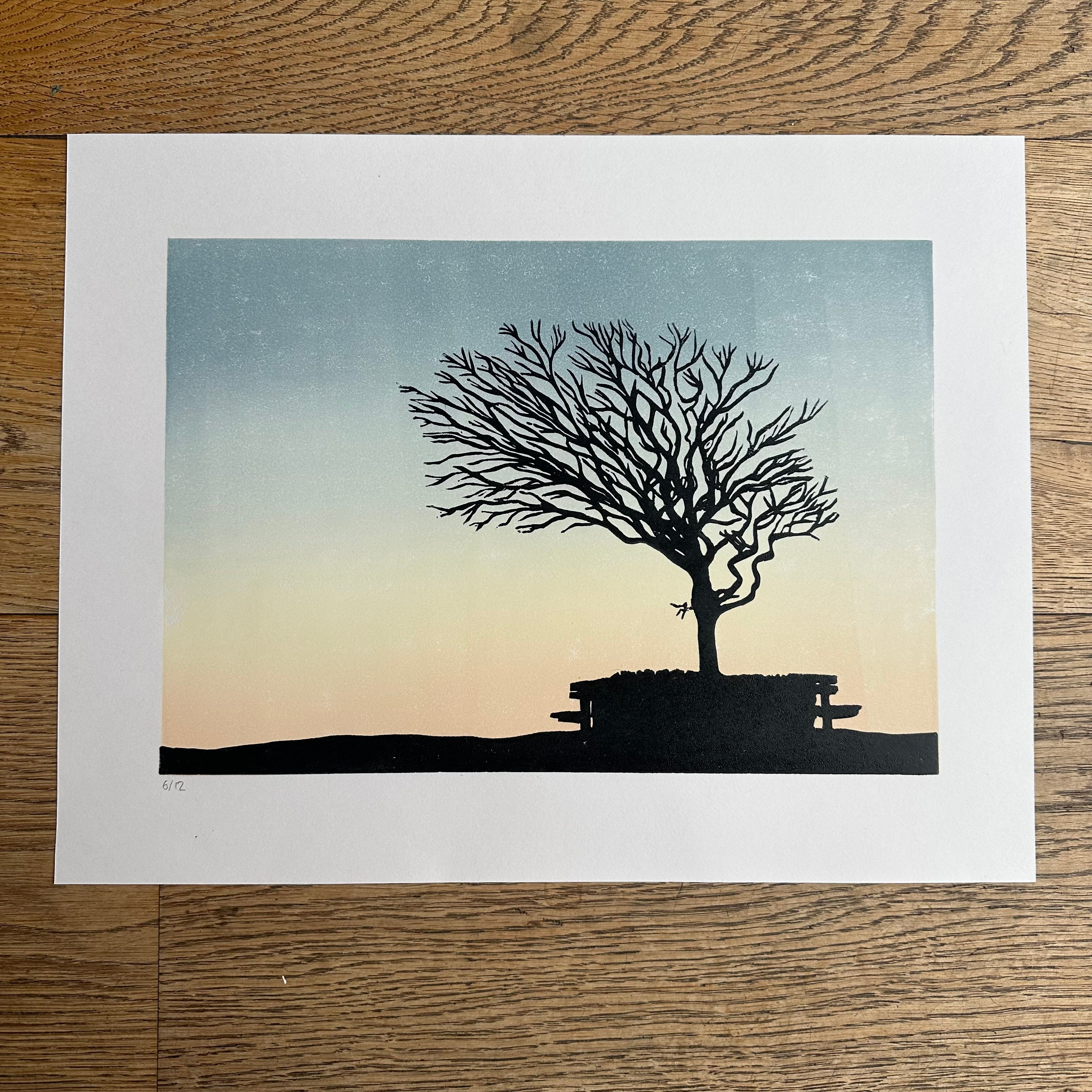 The Lone Beech Linocut print