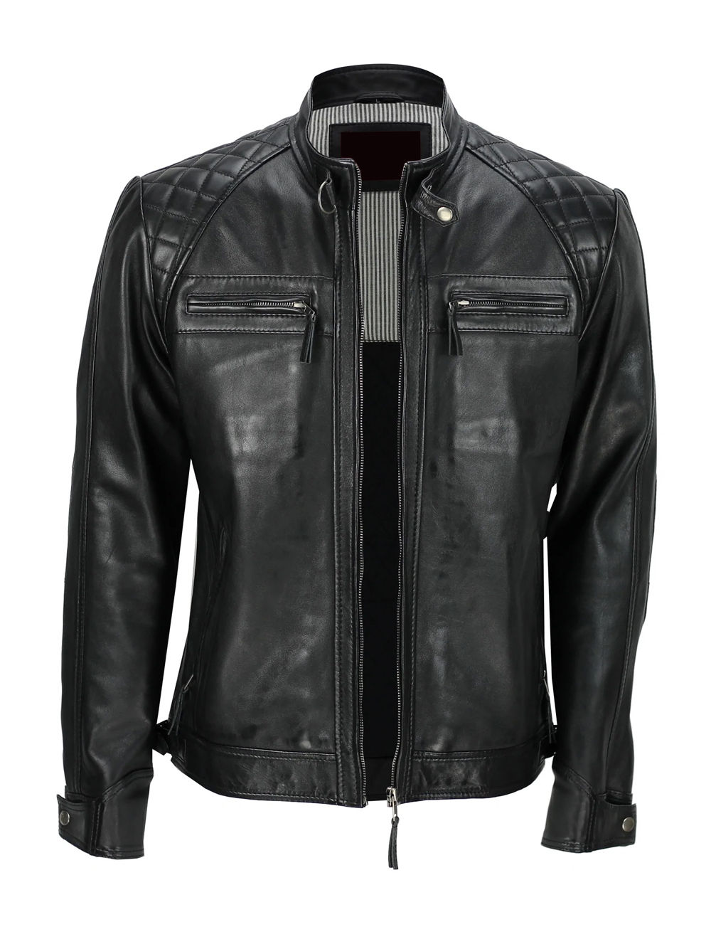 BLACK BIKER LEATHER JACKET