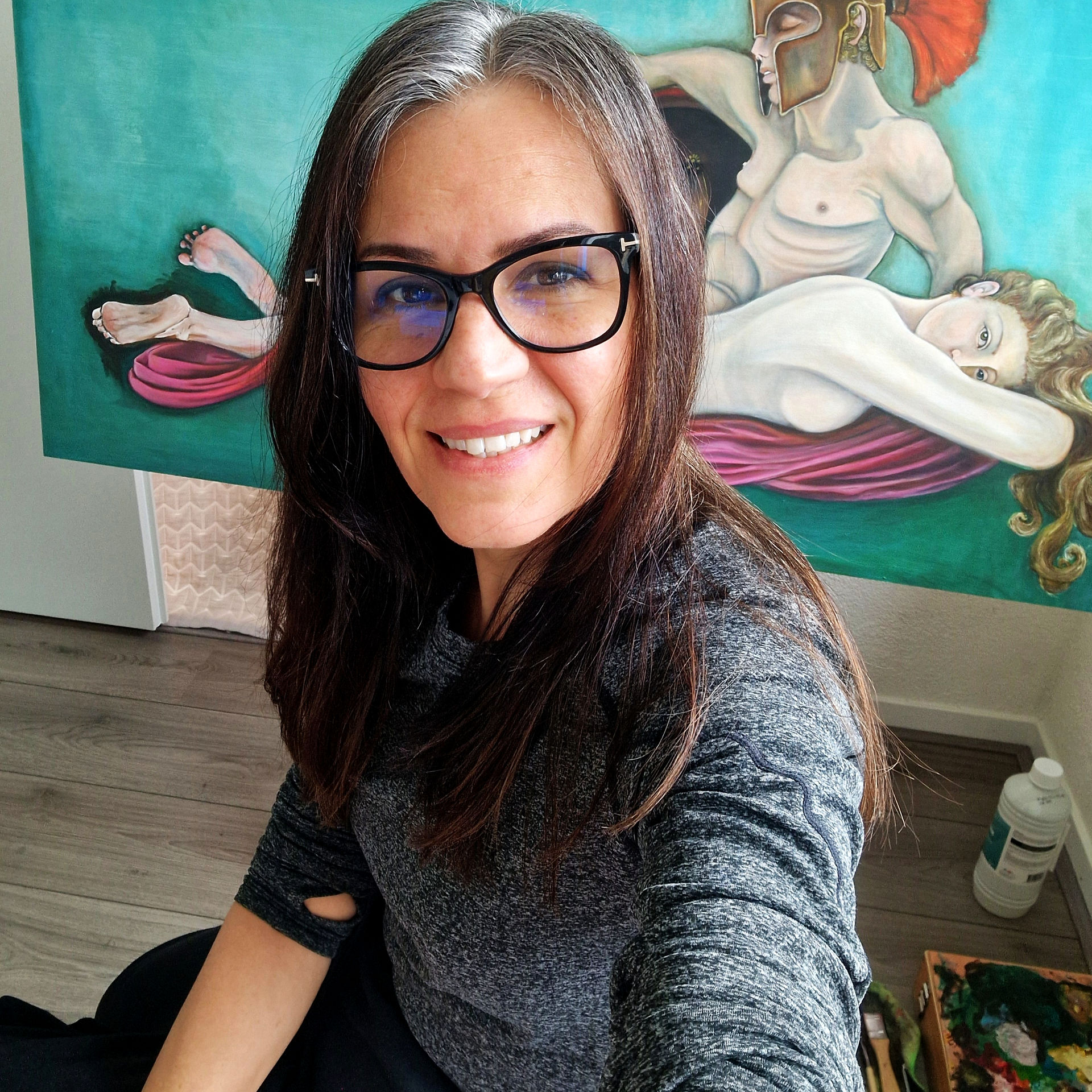 Artist during painting process