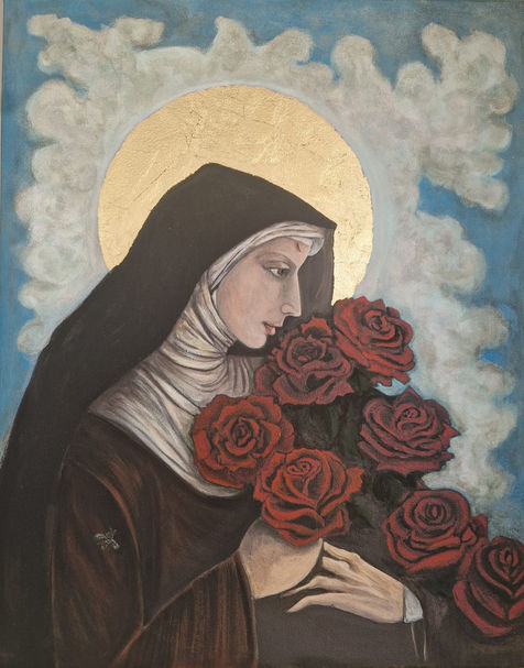 This acrylic painting, Saint Rita, is my attempt to reinterpret the visual language of medieval portraiture through a contemporary medium. I was inspired by how medieval portraits were not meant to be realistic likenesses, but symbolic representations of spiritual identity, devotion, and moral character.