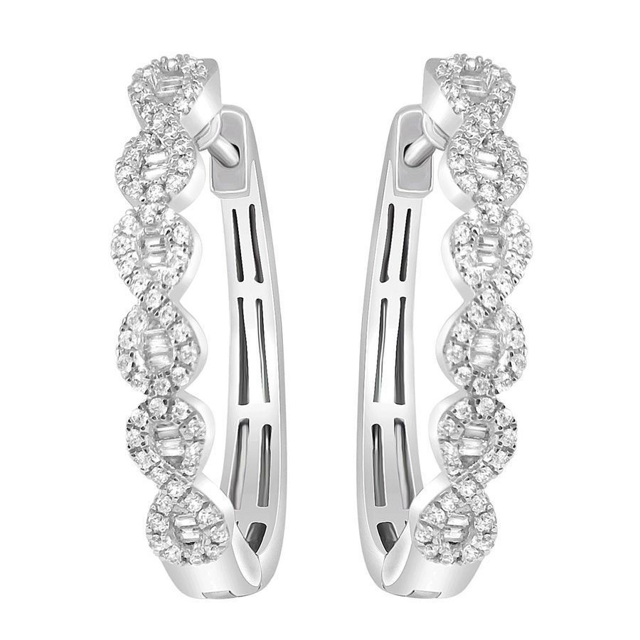 LADIES EARRING 3/4 CT ROUND/BAGUETTE DIAMOND 10K WHITE GOLD