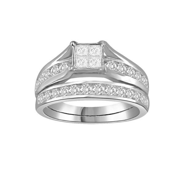 LADIES BRIDAL RING SET 1/2 CT ROUND/PRINCESS DIAMOND 10K WHITE GOLD
