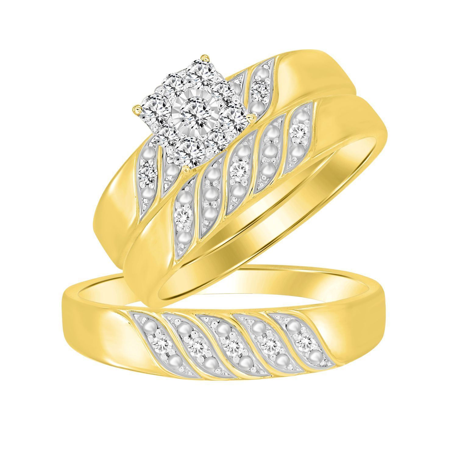 LADIES TRIO SET 1/3 CT ROUND DIAMOND 10K YELLOW GOLD