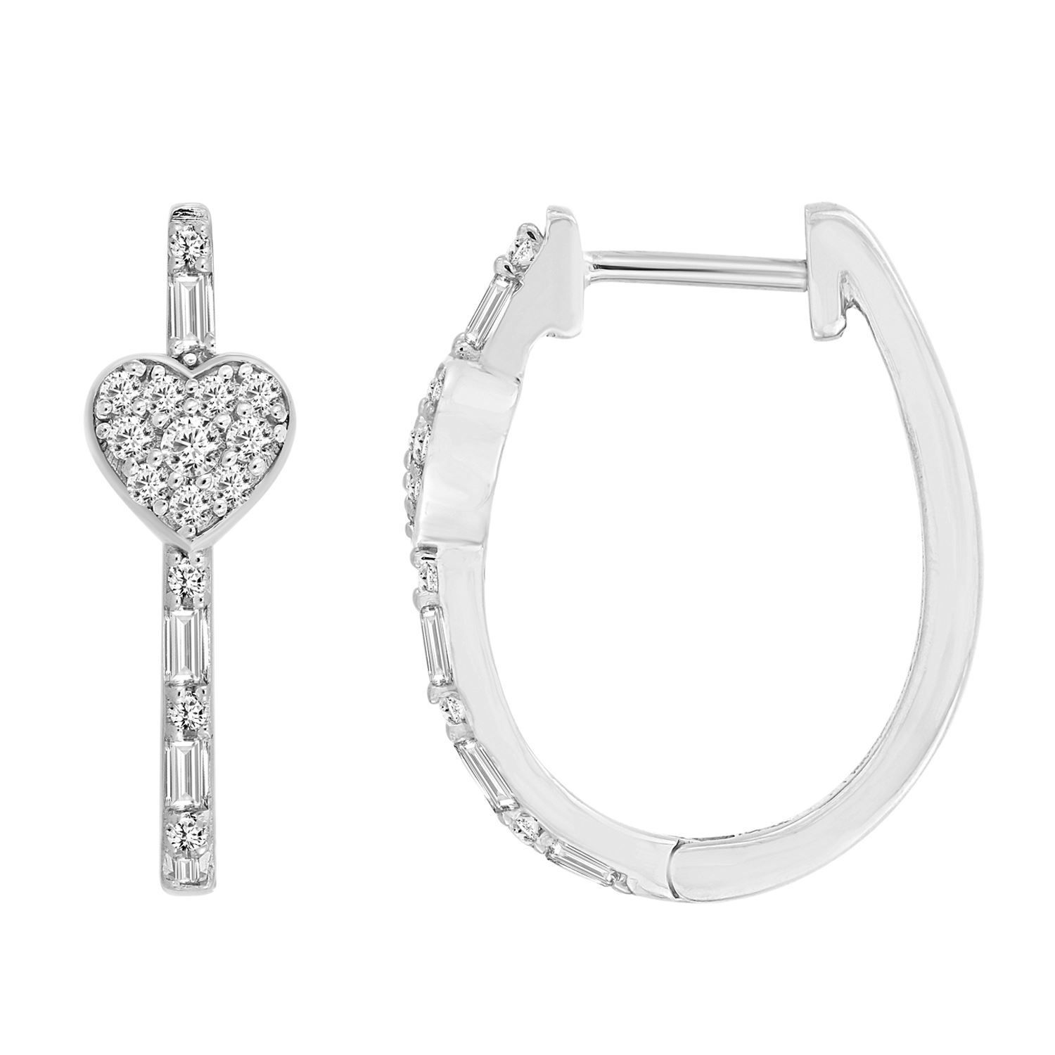 LADIES HOOPS 1/3 CT ROUND/BAGUETTE DIAMOND 10K WHITE GOLD