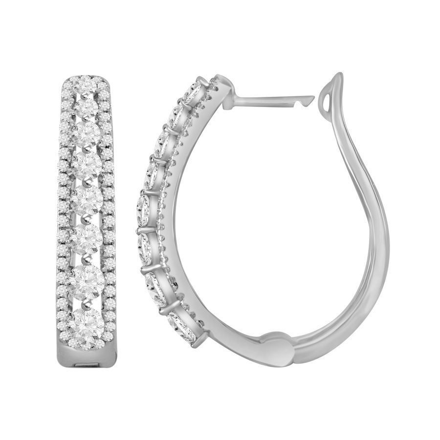 LADIES HOOPS 1 CT ROUND DIAMOND 14K WHITE GOLD