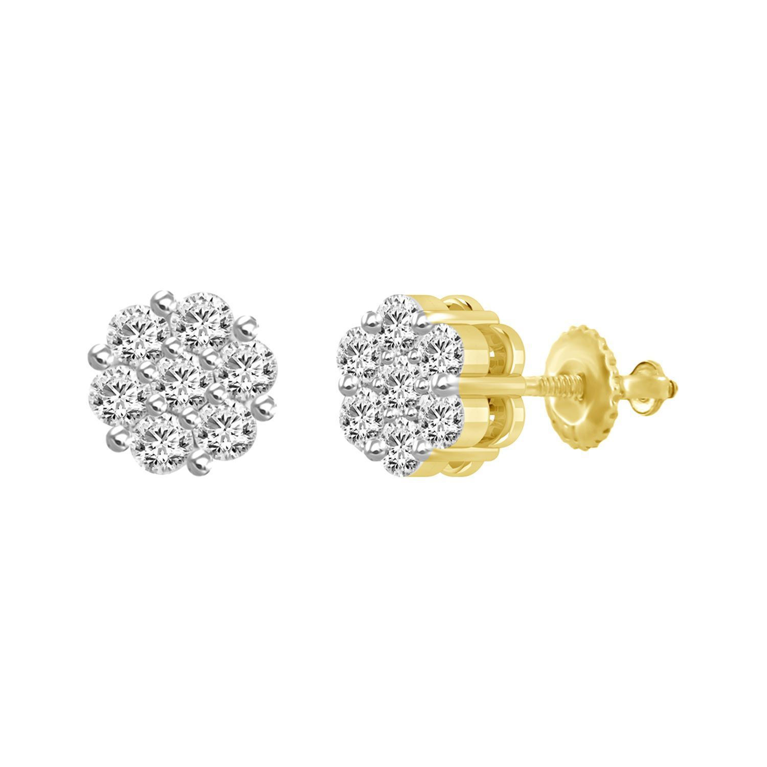 LADIES EARRINGS 1/2 CT ROUND DIAMOND 14K YELLOW GOLD