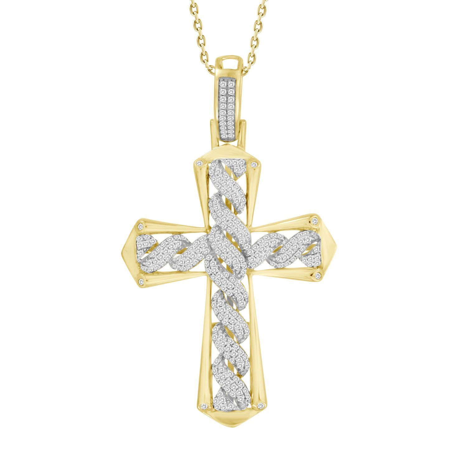 MEN'S CROSS 1/2 CT ROUND DIAMOND 10K YELLOW GOLD