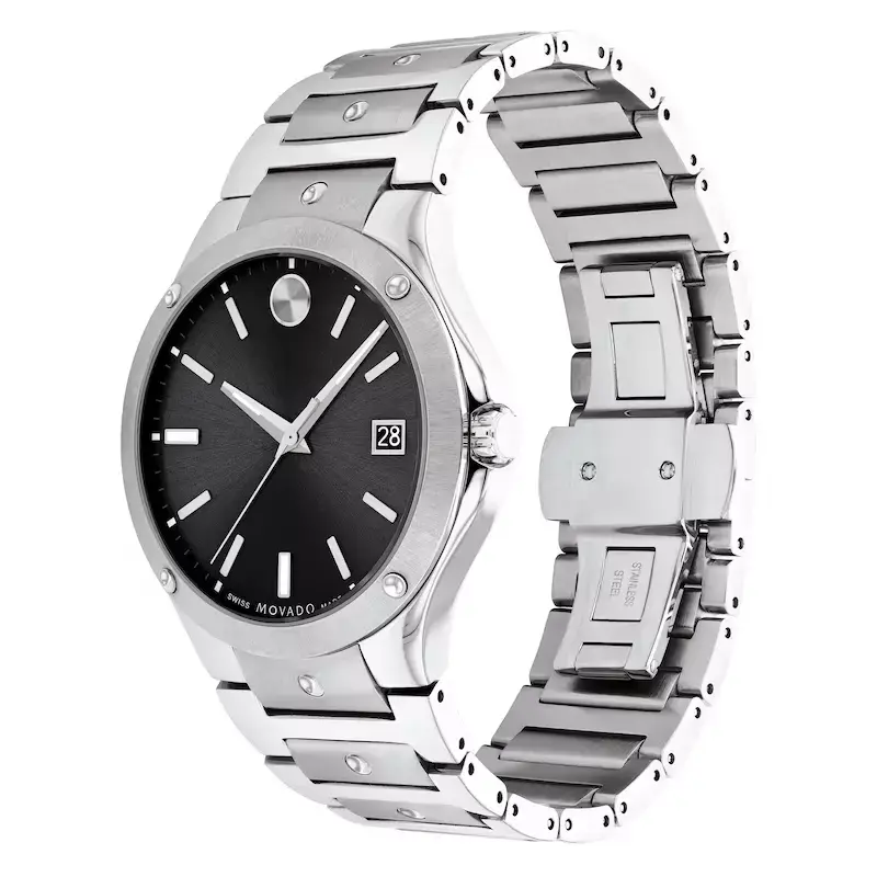 Thumbnail: Movado SE Black Dial Silver-Tone Steel Bracelet Men's Watch 0607541