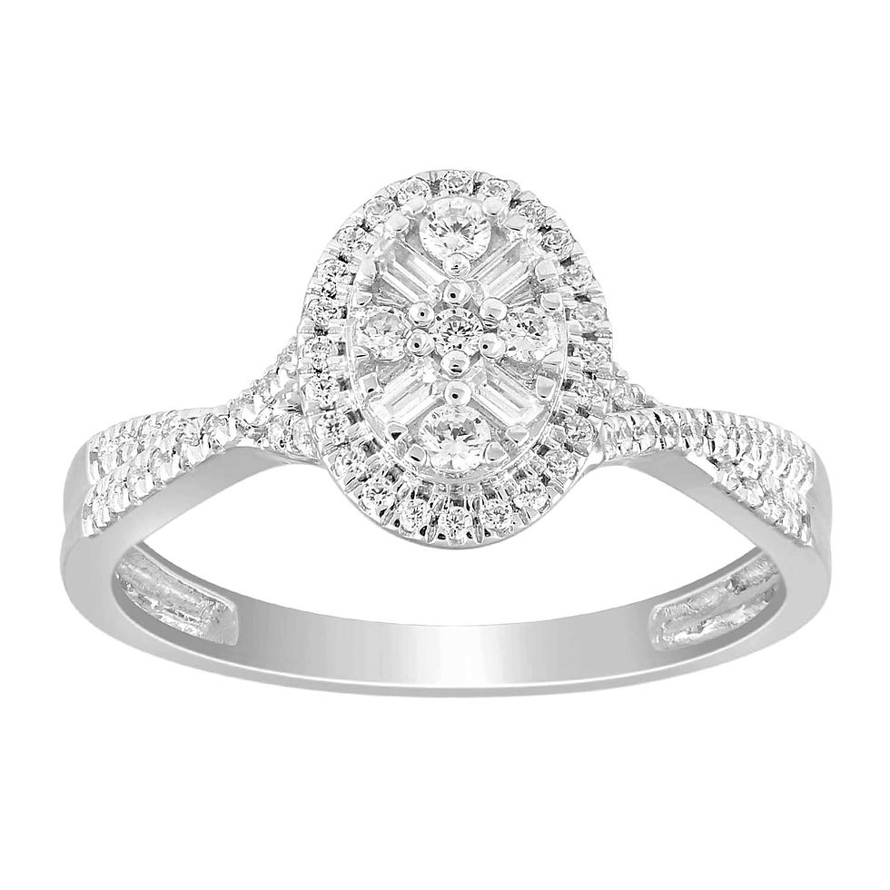 LADIES RING 1/3 CT ROUND/BAGUETTE DIAMOND 10K WHITE GOLD