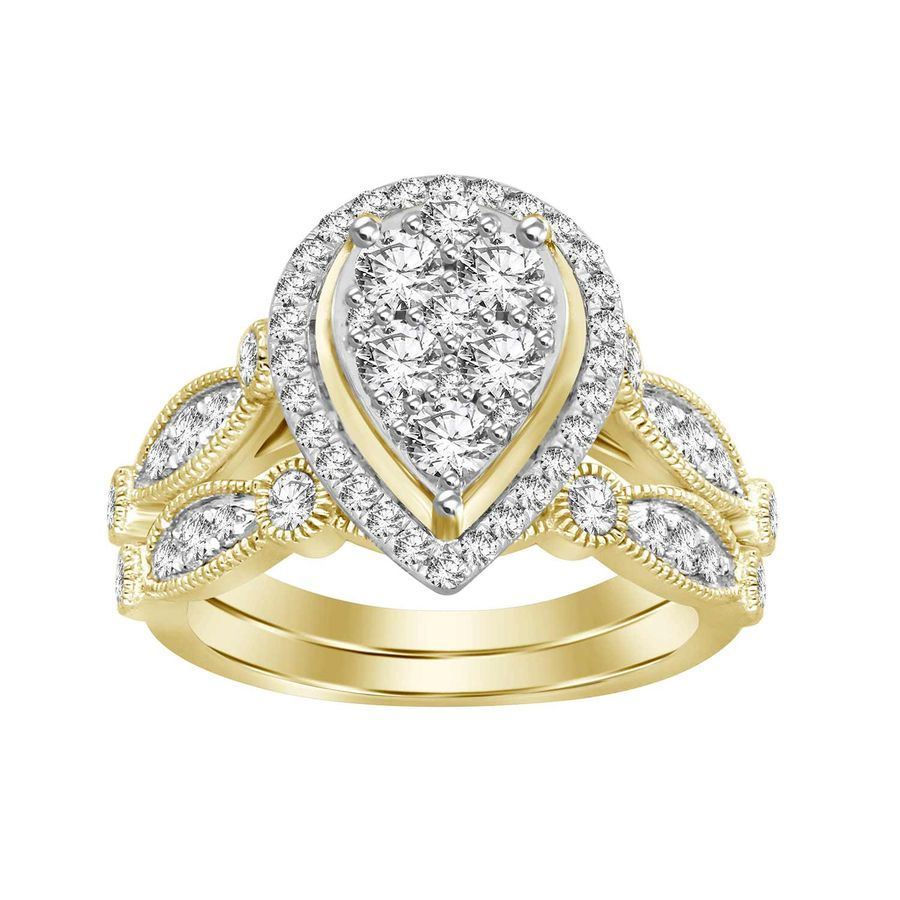 LADIES BRIDAL RING SET 1 CT ROUND DIAMOND 14K YELLOW GOLD