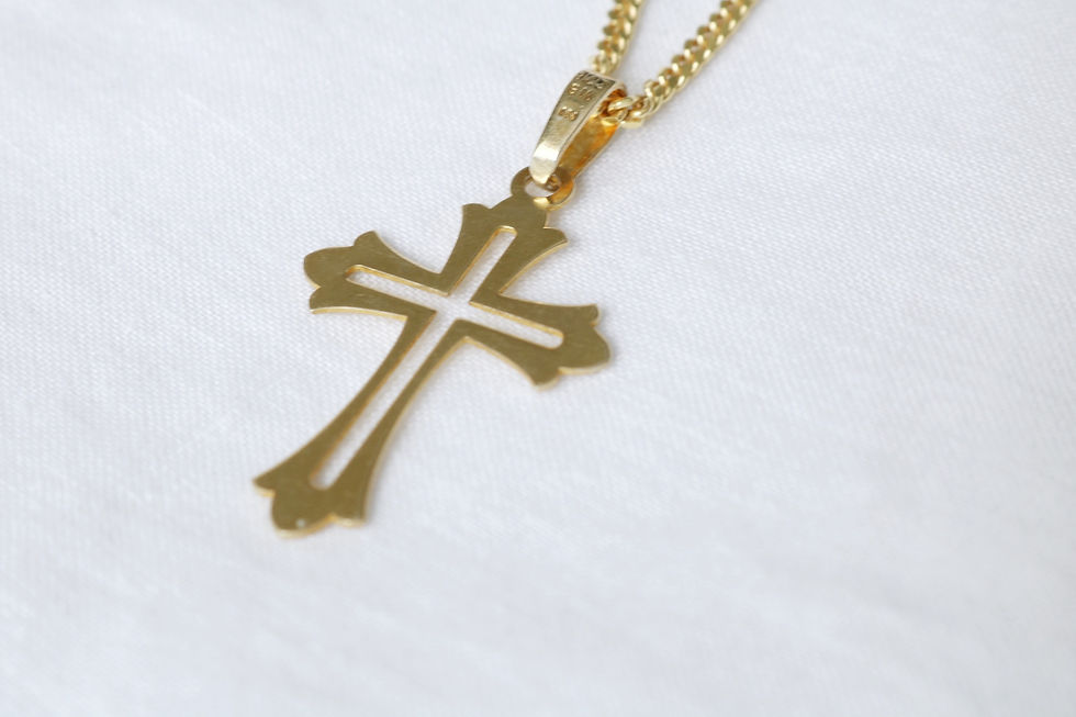 Thumbnail: Negative Space Cut-Out Cross with Miami Cuban Chain