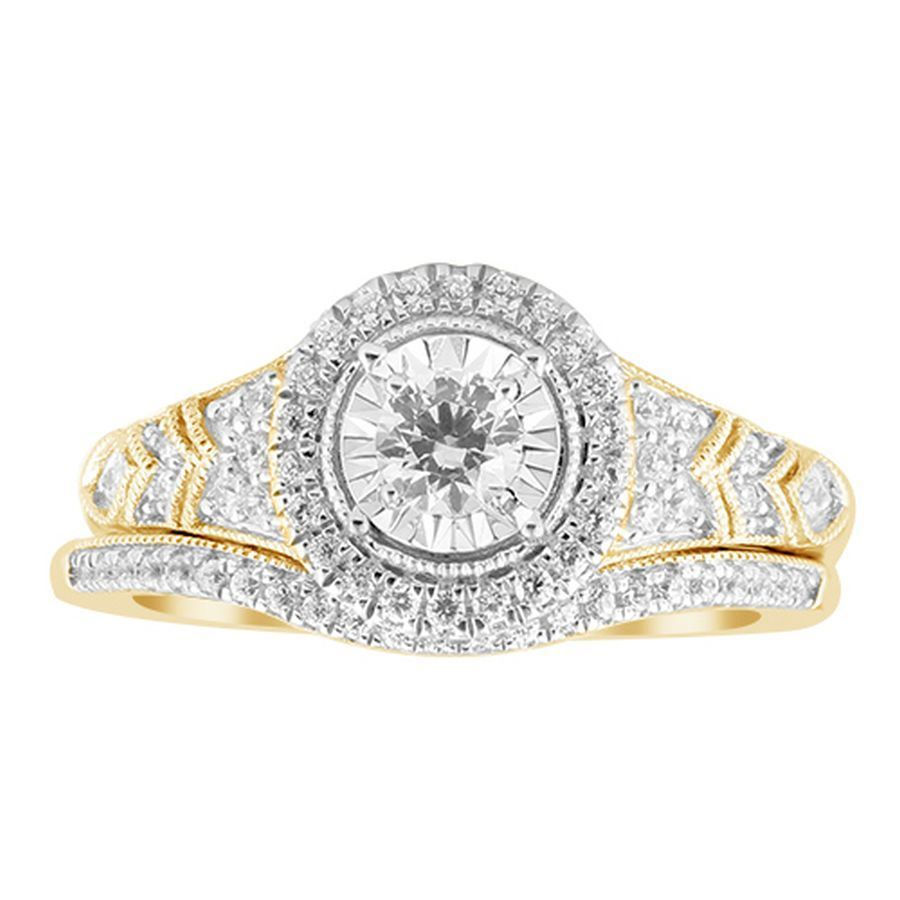 LADIES BRIDAL RING SET 1/2 CT ROUND DIAMOND 14K YELLOW GOLD