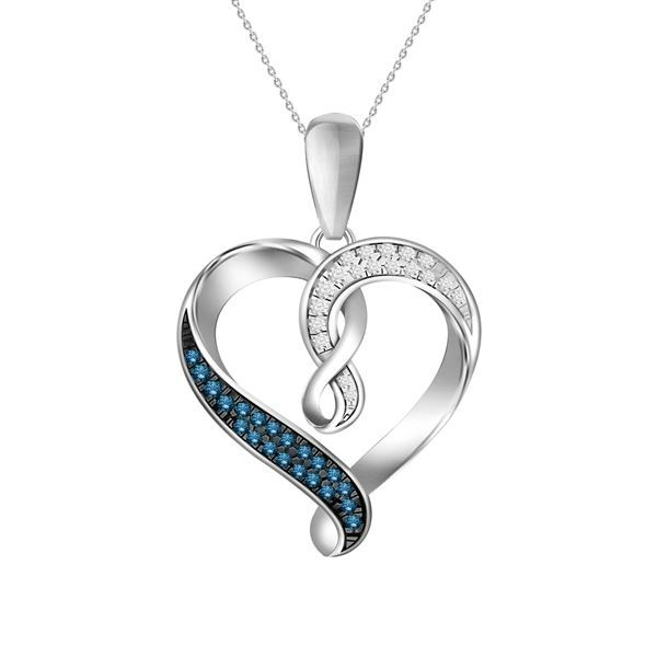 LADIES PENDANT 1/10 CT WHITE/BLUE  ROUND DIAMOND 10K WHITE GOLD
