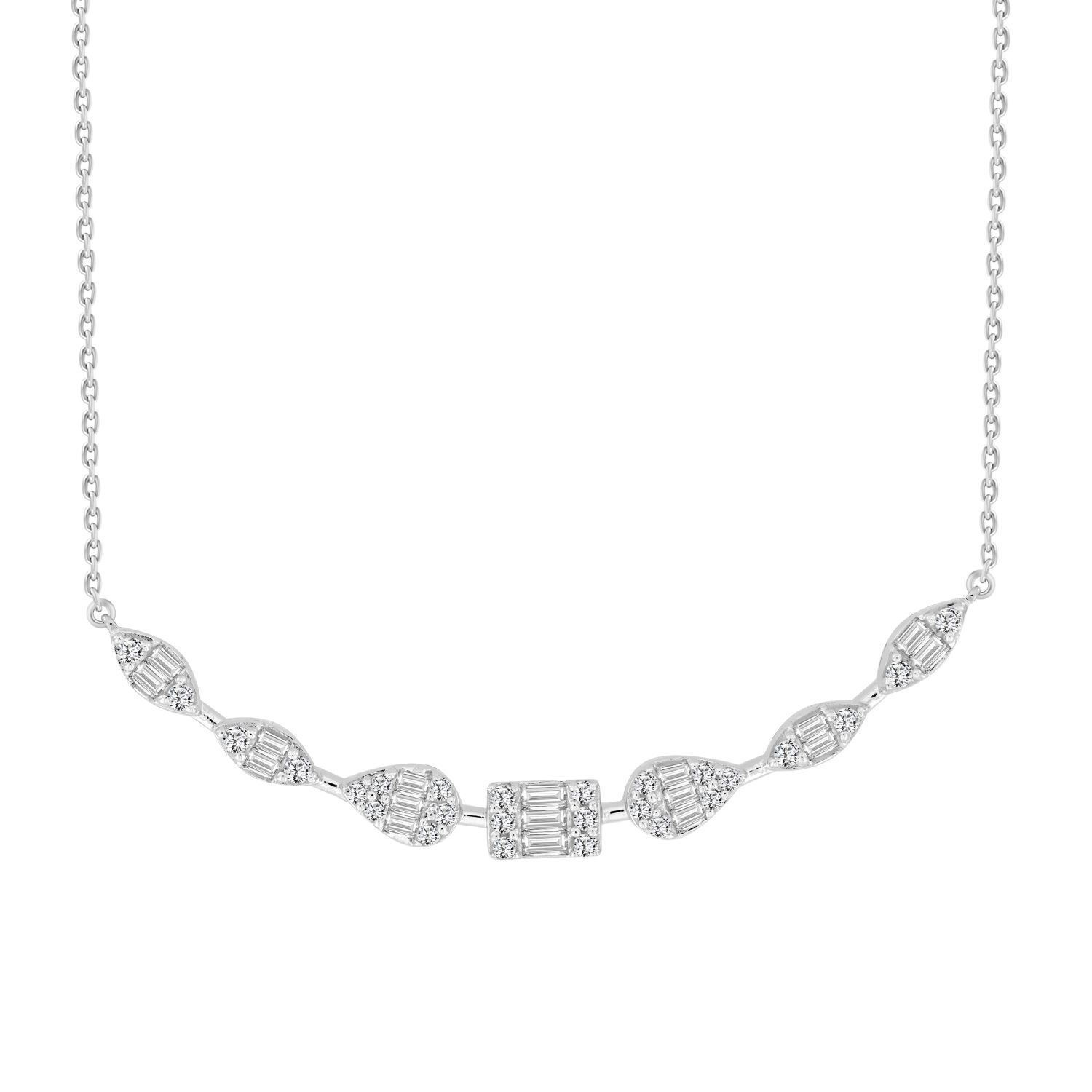LADIES NECKLACE 1/2 CT ROUND/BAGUETTE DIAMOND 14K WHITE GOLD