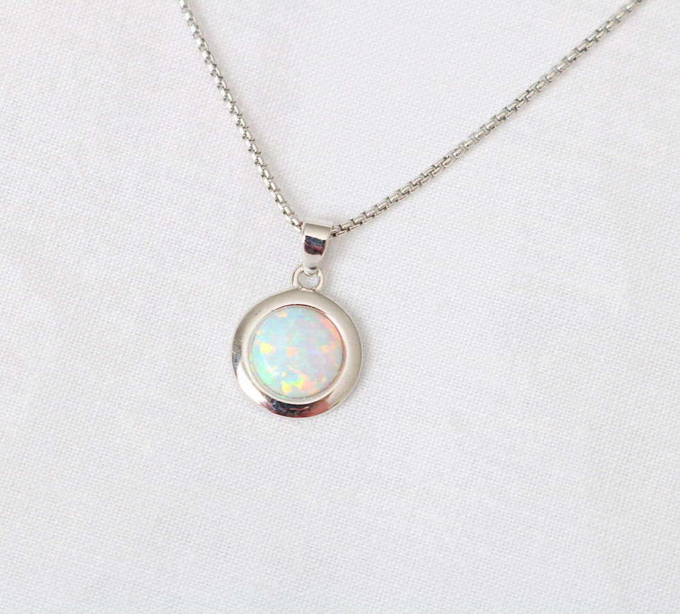 Thumbnail: White Opal Round Pendant with Chain