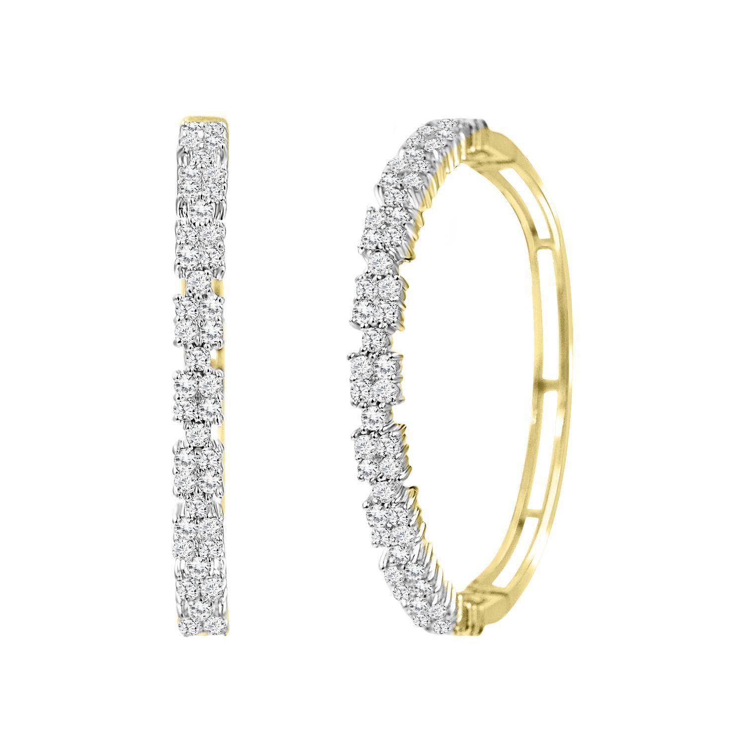 LADIES HOOPS 2 CT ROUND DIAMOND 10K YELLOW GOLD