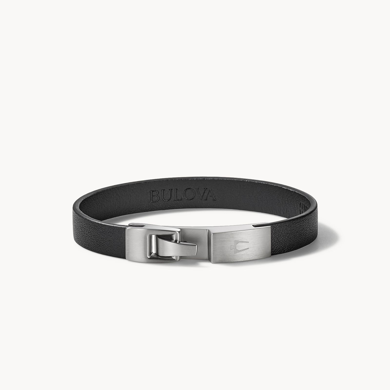 Bulova Classic Stainless Steel Black Leather Bracelet