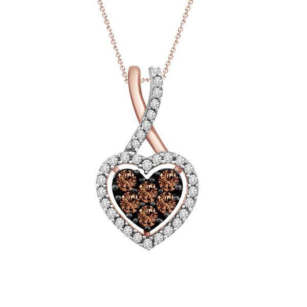 LADIES PENDANT 1/2 CT CHOCOLATE/WHITE ROUND DIAMOND 10K ROSE GOLD